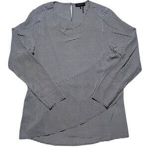 Donna Karan 100% Silk Houndstooth Blouse M Women’s Black White Long Sleeve